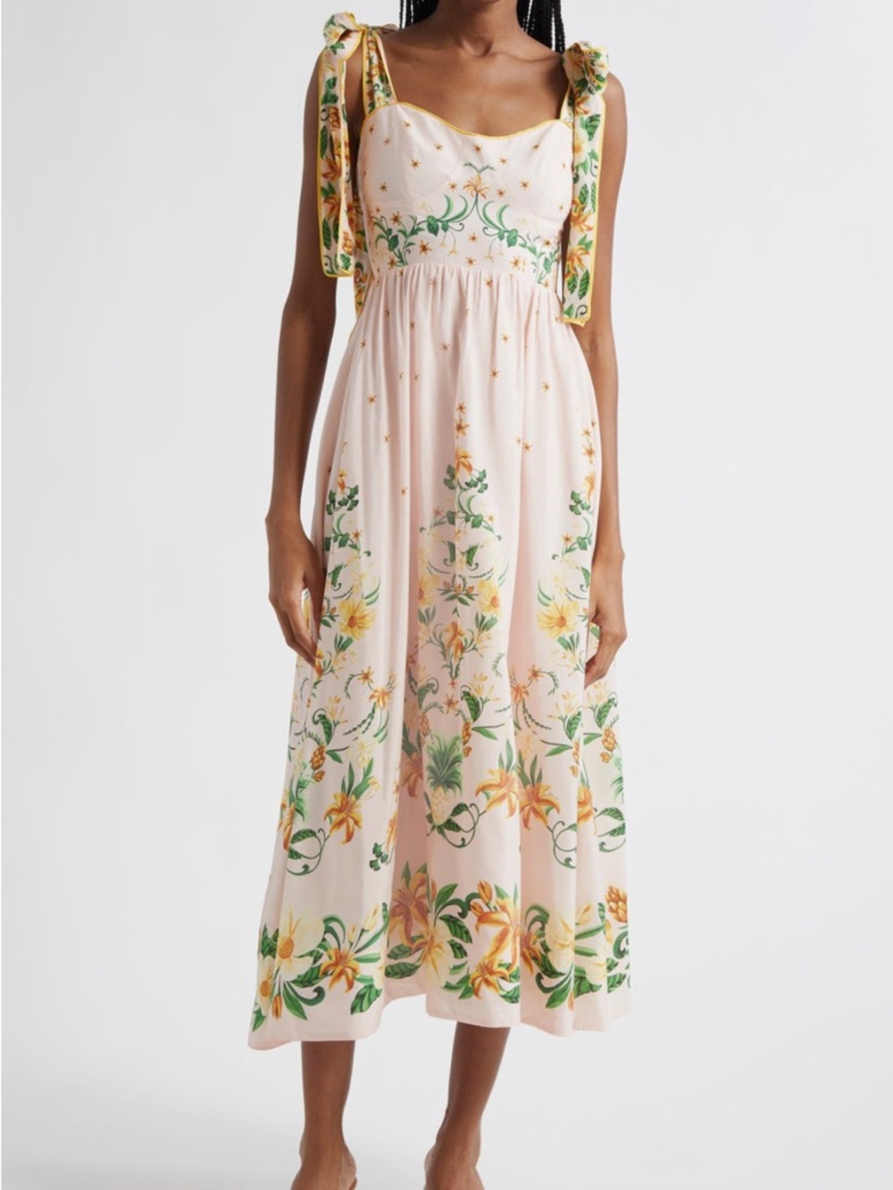 FARM Rio Botanical Beauty Pink Laces Cup Midi Dress NWT Size Medium